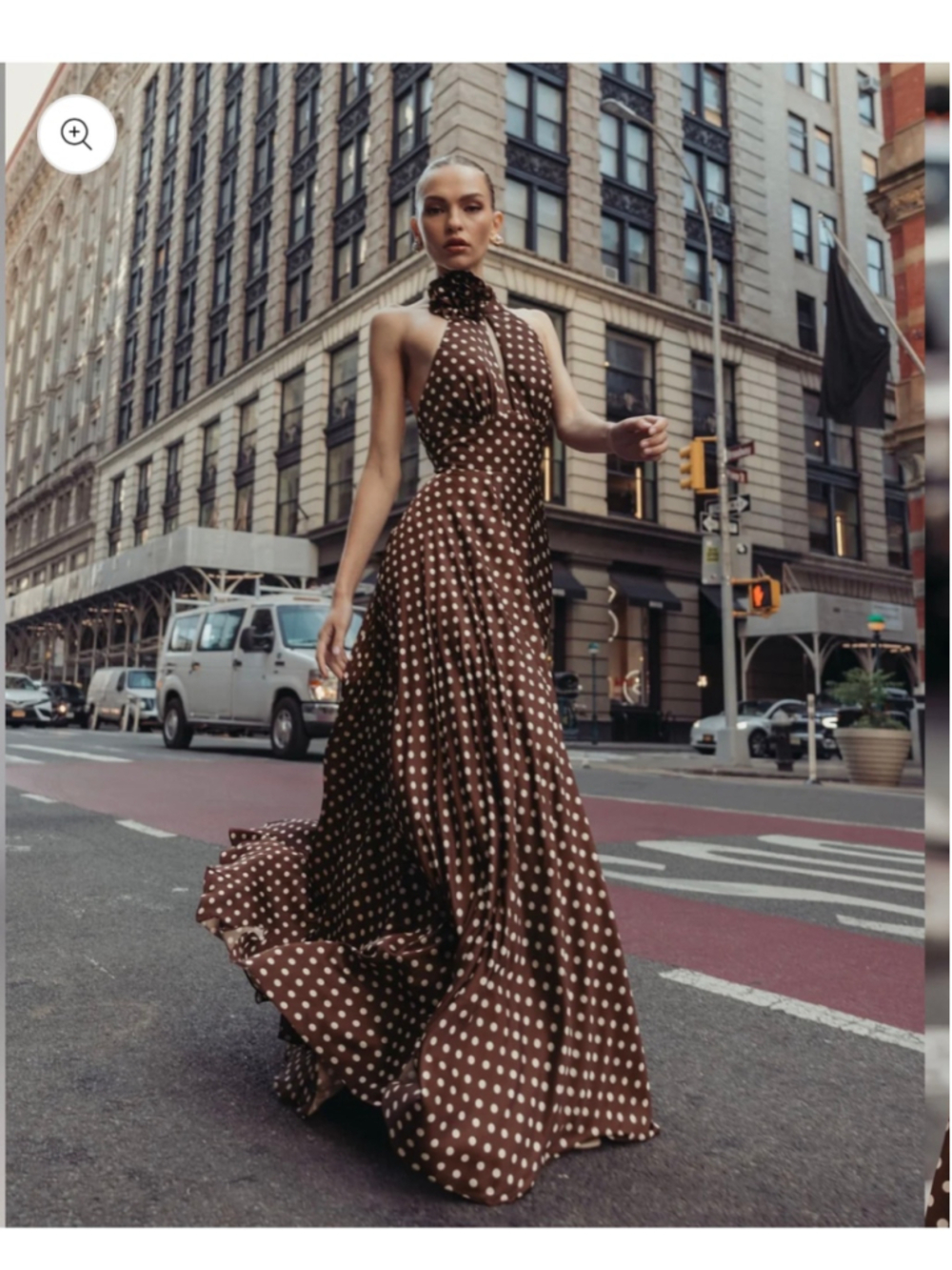 Women's Mac Duggal Polka Dot Halter Maxi Dress Brown White Size 4
